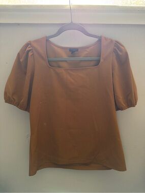 Ann Taylor Square Neck Puff Sleeve Top - Mustard Yellow